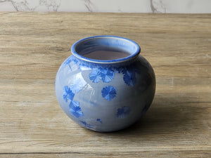 Unique porcelain pottery bowl with soft blue-grey crystal glaze
