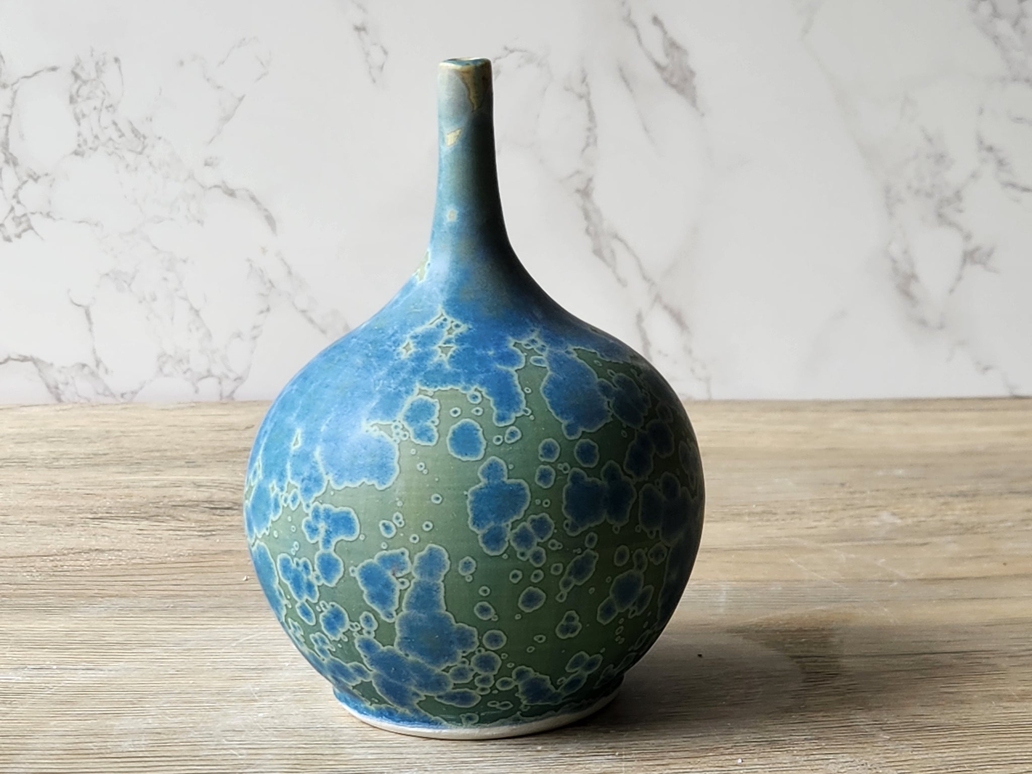 Small ceramic bud vase with crystalline glaze
