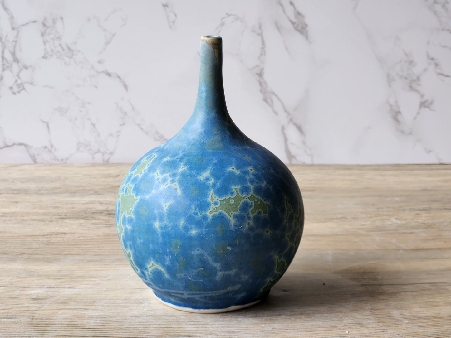 Unique green and blue crystalline porcelain vase