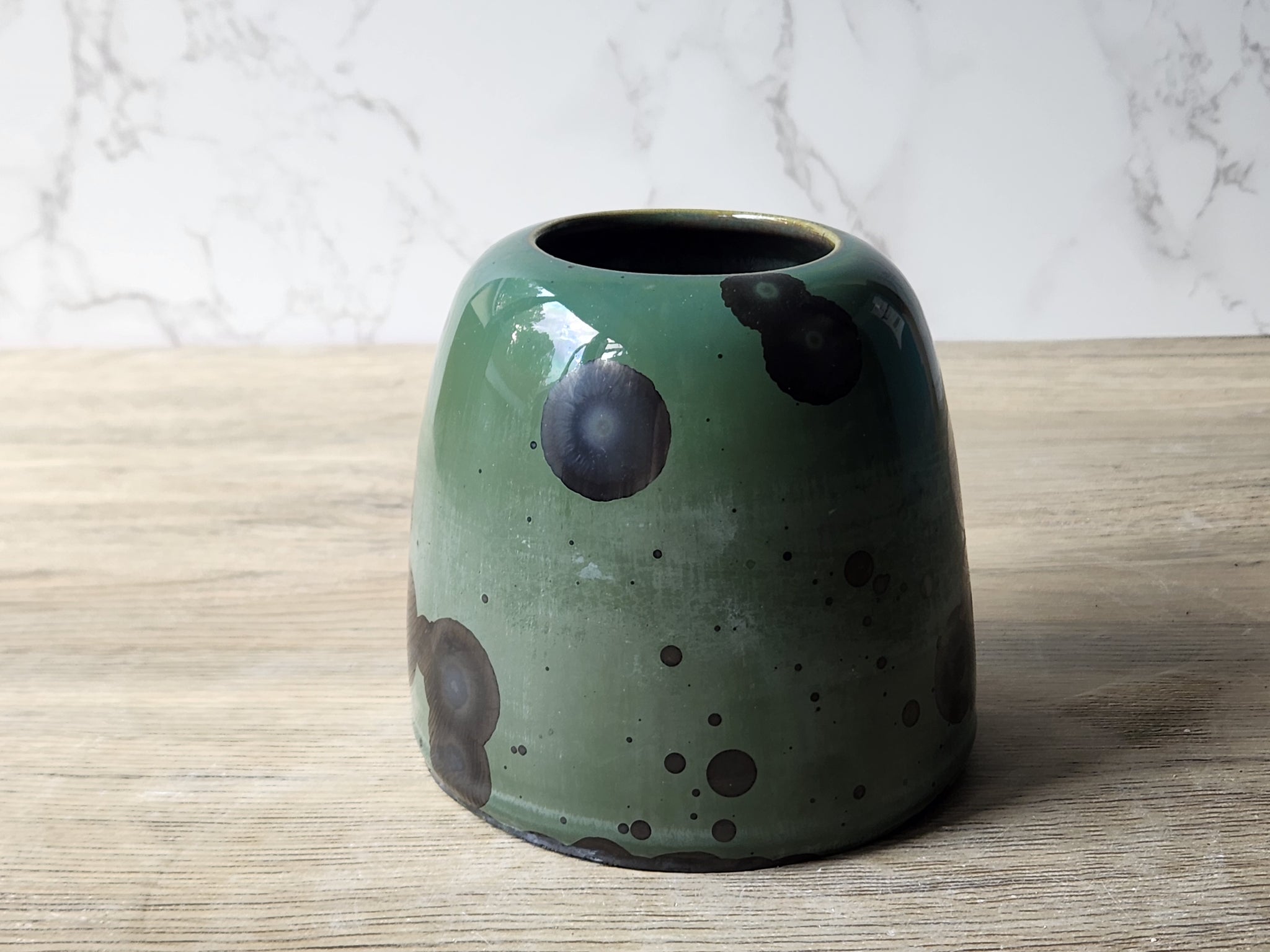 Australian pottery vase with metallic crystal effect