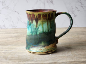 High‑fired stoneware mug – nature‑inspired glaze with soft ash drips