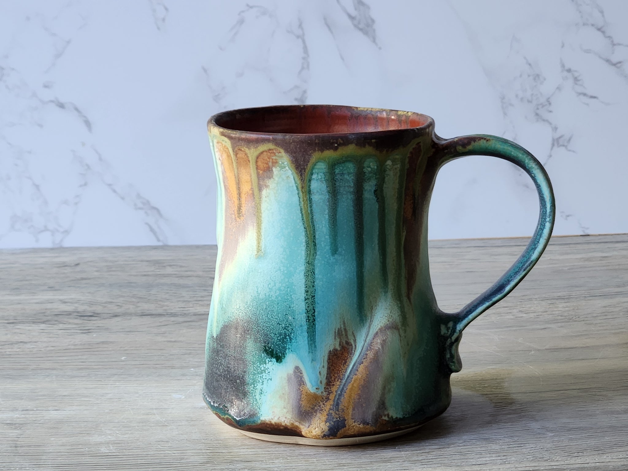 400ml pottery mug with red interior