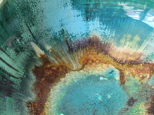 Close up of glaze on the Australian handmade ceramic fruit bowl, food‑safe glaze