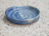 Mottled two tone blue handmade pottery spoon rest