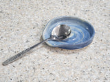 Rest your cooking spoons and spatulas on this handmade mid blue spoon rest.