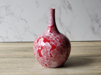 Unique red bud vase with crystalline glaze