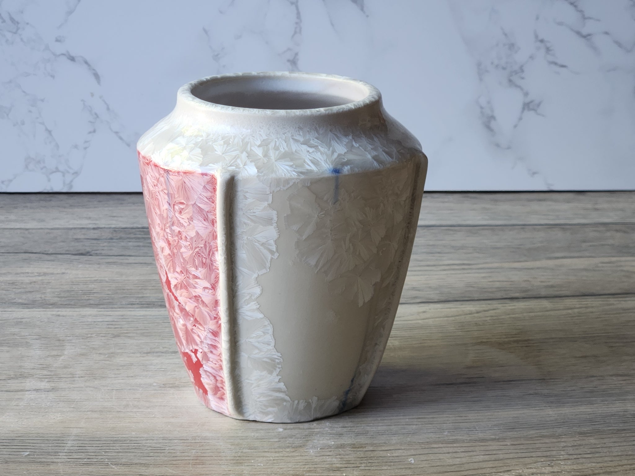 Handmade Crystalline Vase – Red & White Panelled Porcelain (12.5cm)