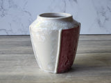 Handmade Crystalline Vase – Red & White Panelled Porcelain (12.5cm)