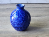 Blue crystalline glaze vase showing detailed crystal formations