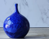 Art pottery blue vase with glossy crystalline glaze texture