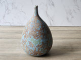 Matte crystalline ceramic vase with blue  and green crystals