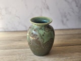 Handmade ceramic vase glossy green lined interior