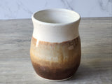 Large handmade ceramic coffee mug with earthy layered glaze, Australian stoneware pottery