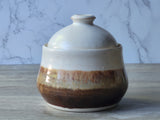 Handcrafted ceramic sugar bowl by Buxton Pottery, 2 cup capacity, warm neutral glaze