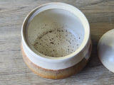 Handcrafted ceramic sugar bowl by Buxton Pottery, neutral kitchen styling