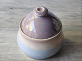 Artisan ceramic sugar bowl with glossy lid and layered blue glaze