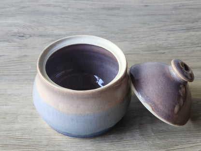 Top view of handmade ceramic sugar bowl showing glazed interior
