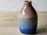 Handmade ceramic bud vase 14cm in oatmeal and deep blue glaze, Melbourne pottery Australia unique gift