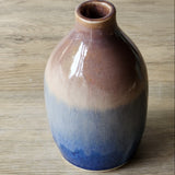 Handmade ceramic vase with 2cm opening, oatmeal and blue glaze, Melbourne Australia pottery