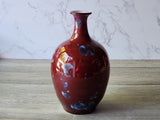 Handmade crystalline glaze ceramic vase in red slip with blue crystals, 18cm, Buxton Pottery Melbourne Australia