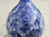Close-up of crystalline glaze pattern on blue bud vase, handmade ceramics Melbourne