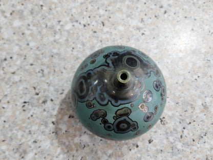 Top view of small bud vase opening with galaxy crystalline glaze handmade ceramics