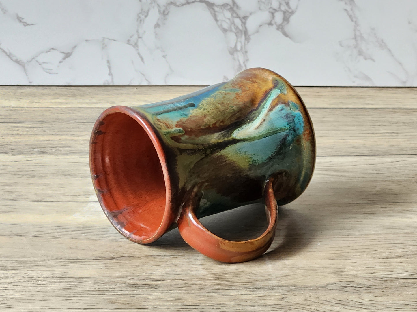 Australian handmade ceramic mug with artisan glaze pattern