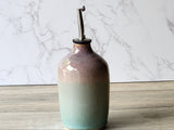 Pottery olive oil dispenser bottle with stainless steel pourer, handmade ceramics