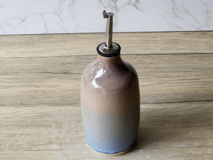 Kitchen oil pour bottle with metal pourer, handcrafted ceramic design