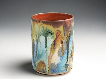 250ml handmade ceramic tumbler with turquoise blue green and brown glaze