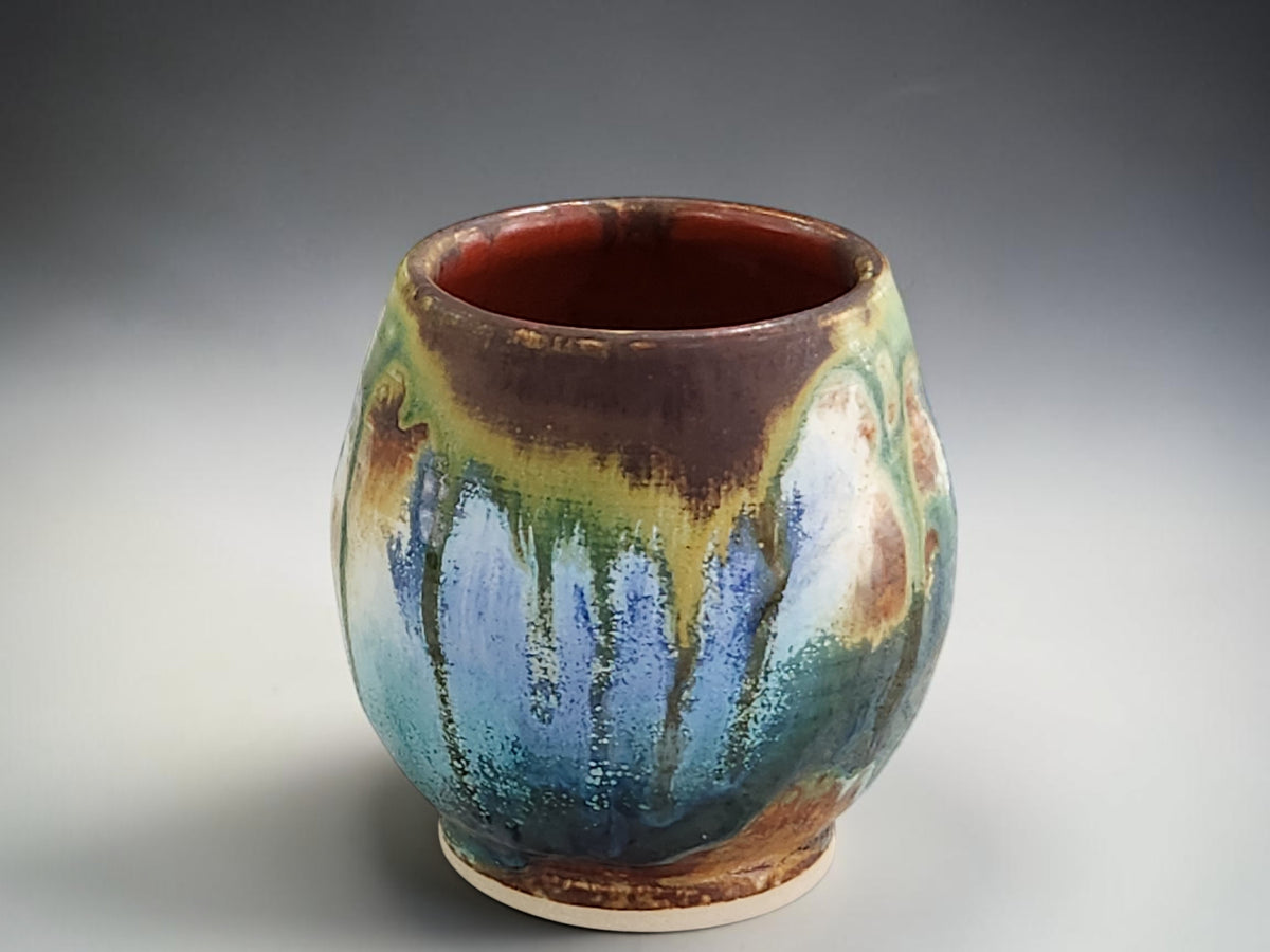 Handmade ceramic yunomi cup with multicoloured earthy glaze, 250 ml