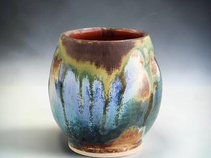 Unique 250 ml whisky cup with flowing blue and green glaze