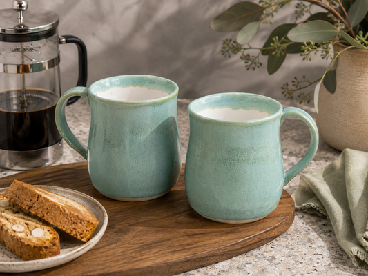 Handmade ceramic mugs in spearmint green glaze – 300ml Australian pottery