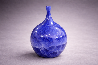 Unique handmade ceramic bud vase in deep blue crystalline glaze, Australia