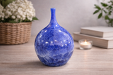 Small cobalt blue crystalline glazed vase, studio product photo, handmade pottery