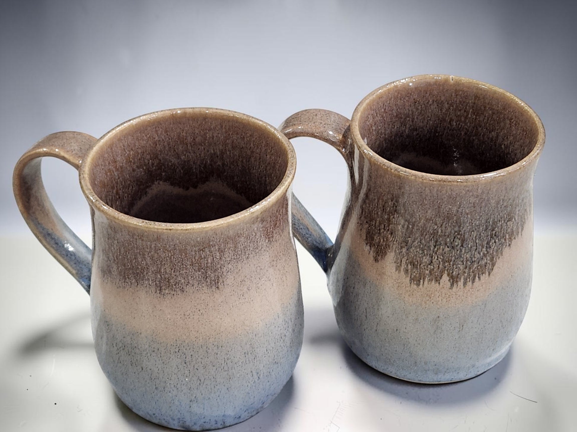 Artisan handmade mugs with earthy oatmeal glaze and blue tones, 400 ml pottery mug Australia