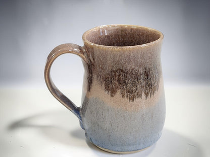 Single handmade pottery mug in oatmeal and blue glaze, 400 ml ceramic coffee mug made in Melbourne