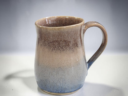 Wheel-thrown pottery mug in oatmeal and blue, handmade stoneware mug for coffee or tea
