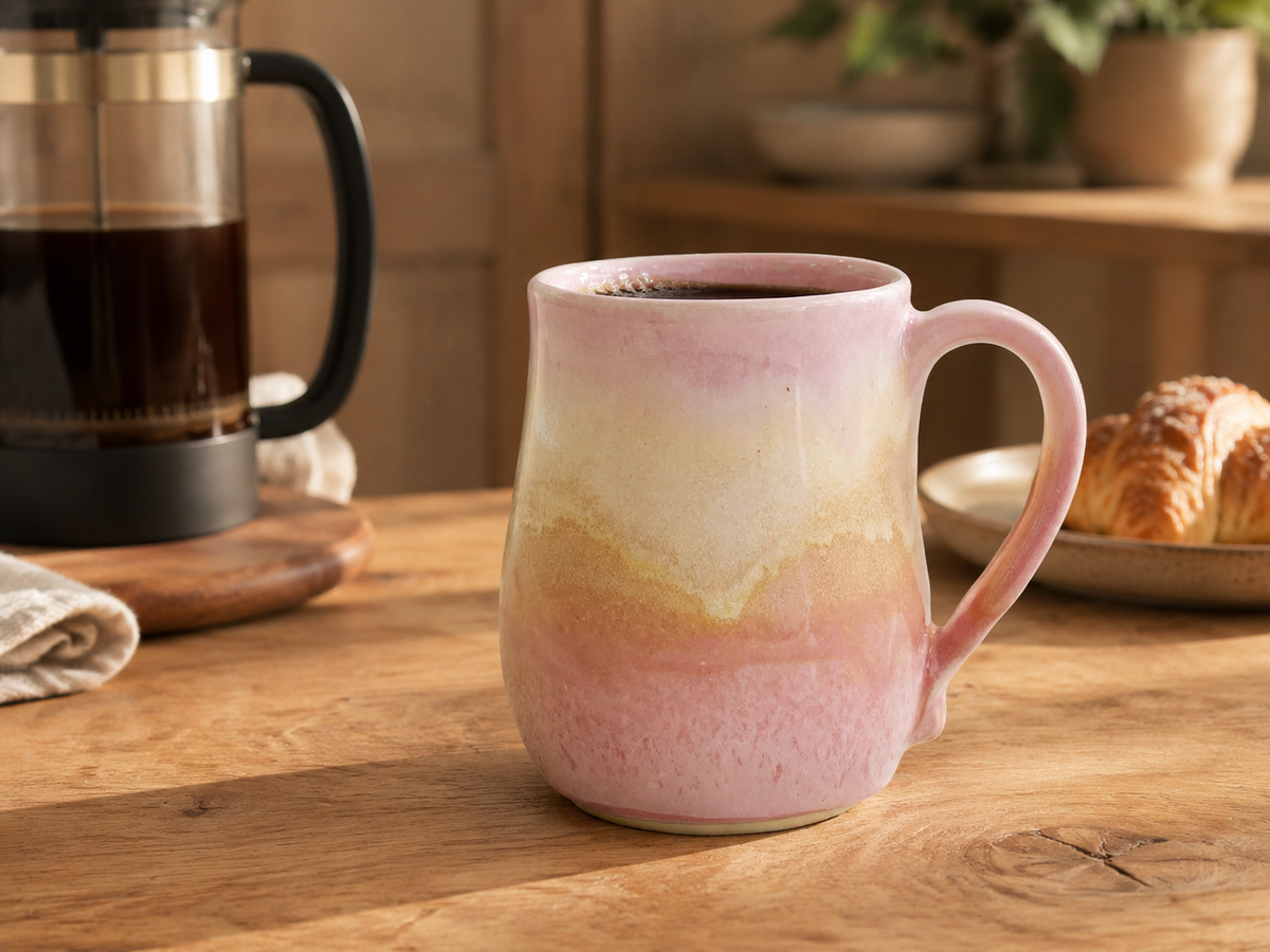 Tall 350ml stoneware mug with a comfortable handmade handle