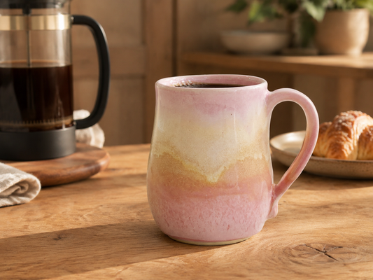 Tall 350ml stoneware mug with a comfortable handmade handle