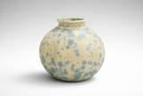 Handmade pottery moon jar vase in matte crystalline glaze, cream with teal crystals, Buxton Pottery Melbourne