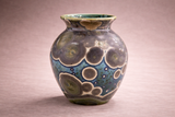 Three-quarter view of handcrafted ceramic vase with starry galaxy glaze pattern, unique Australian gift