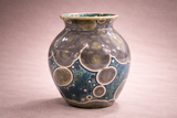 Alternate angle of handmade ceramic vase featuring galaxy crystal glaze and turquoise lining, Australia