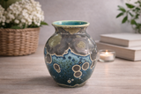 Handmade ceramic galaxy glaze vase with turquoise interior glaze, Australian pottery