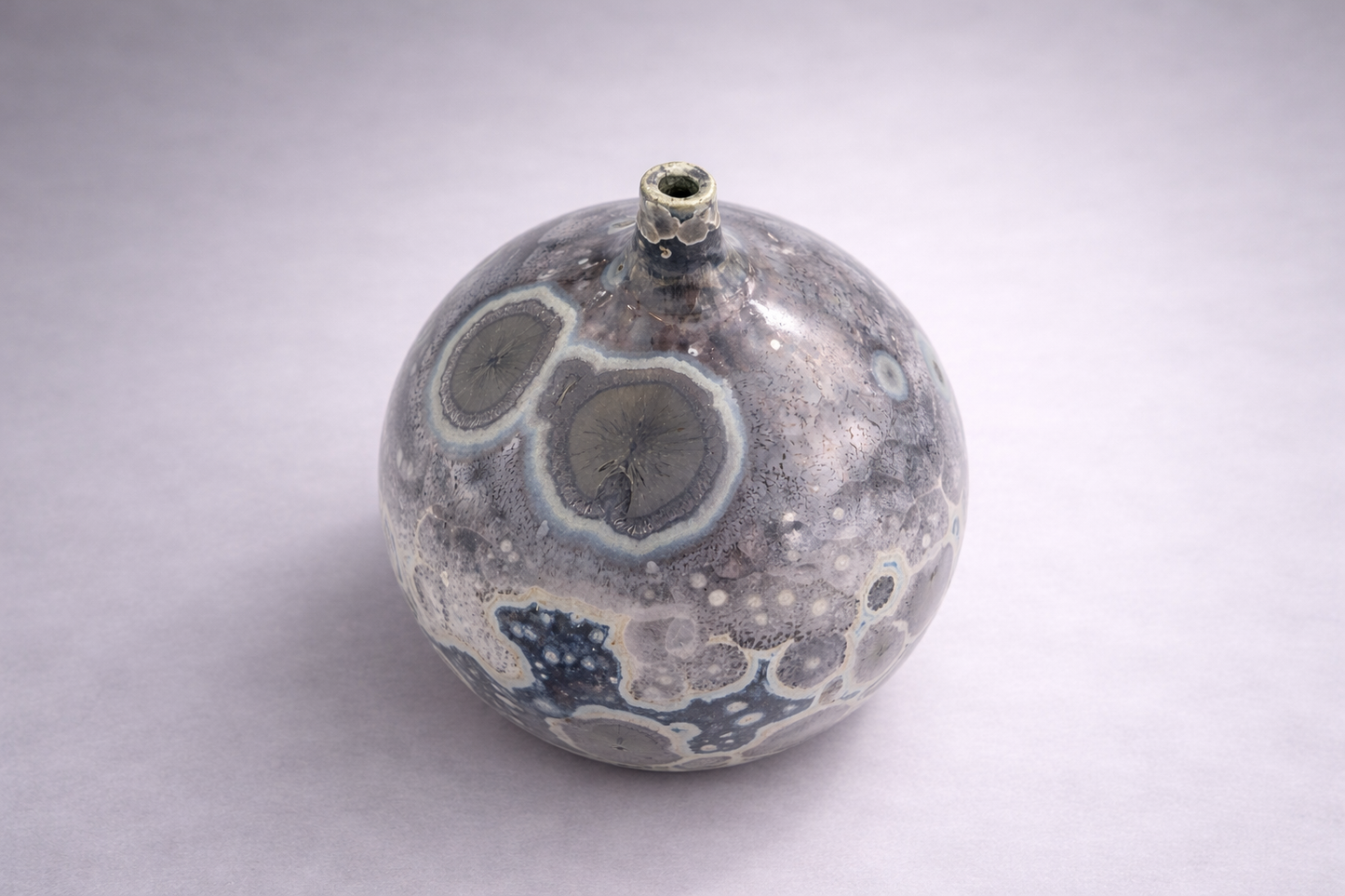 Decorative night-sky ceramic vase with storm-toned crystalline glaze