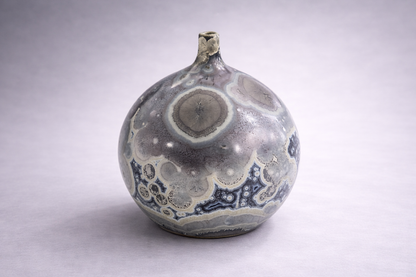 Small decorative ceramic vase 13cm tall blue grey crystalline glaze