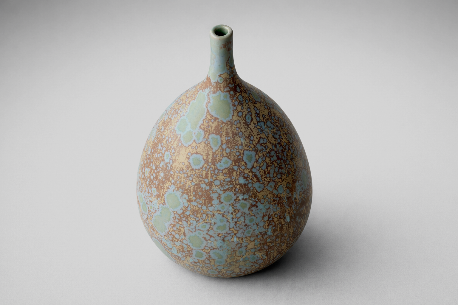 viewed from above, matte crystalline glaze texture on handmade ceramic decorative vase