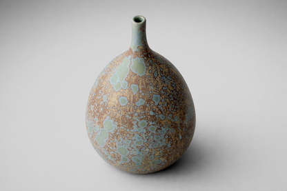 viewed from above, matte crystalline glaze texture on handmade ceramic decorative vase