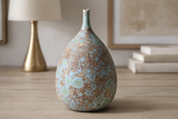Handmade matte crystalline glaze decorative vase with blue and green galaxy pattern