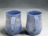 Large Handmade stoneware coffee mug with blue variegated glaze